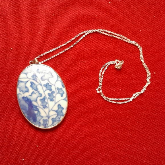 SOLD XL Sterling Cobalt Porcelain Necklace - Picture 2 of 5